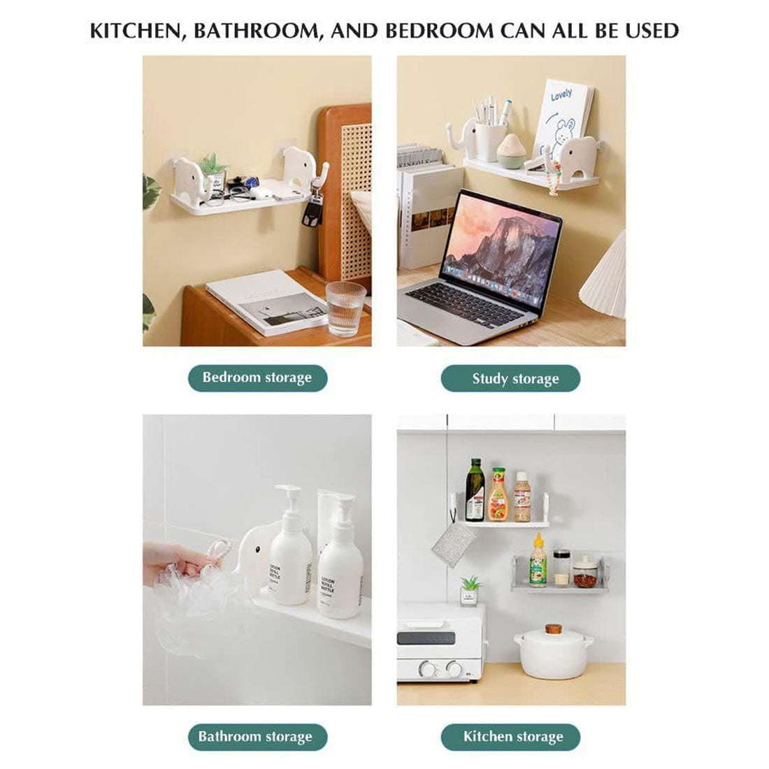 Multifunctional Elephant-Shaped Wall Shelf – No-Punch Mini Organizer For Kitchen, Bathroom & Bedroom