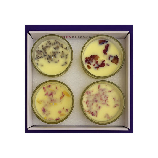 Set Of 4 Scented Glass Jar Candles With Natural Dried Flower Petals – Decorative & Aromatherapy Wax Candles For Home Décor, Relaxation, Gifting & Spa (Multicolor)